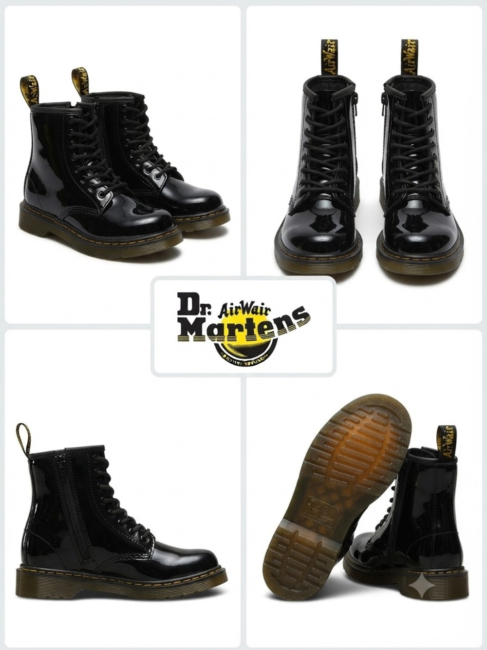 Dr. Martens Black Patent Leather Lace-Up Combat Boots